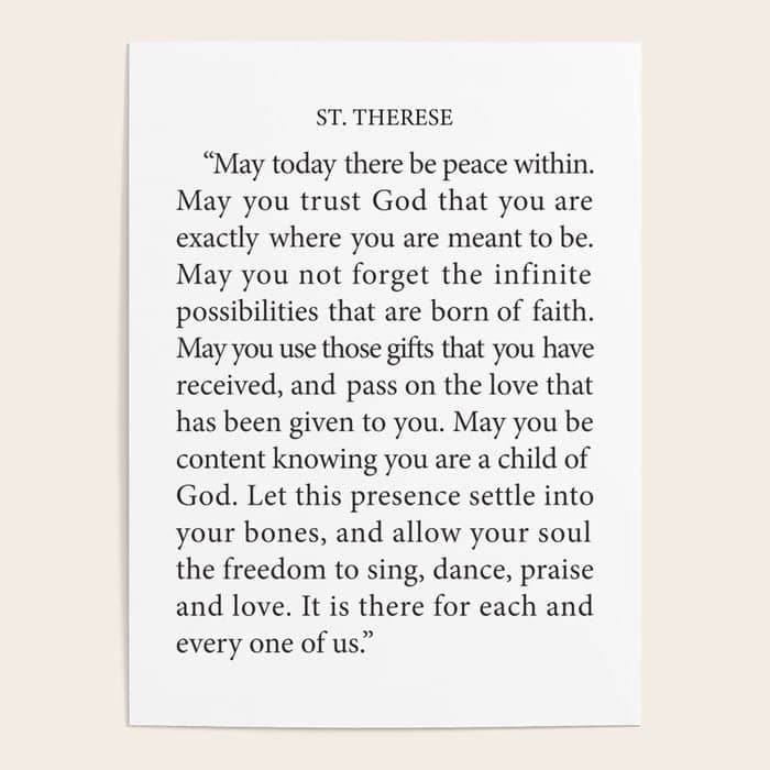 St. Therese Quote, May Today There Be Peace, Poster
