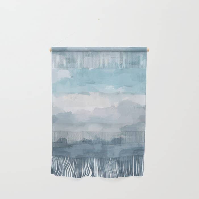 Nightfall Sailing - Indigo Navy Sky Blue Gray White Ocean Horizon Abstract Sea Rainy Cloudy Stormy Wall Hanging