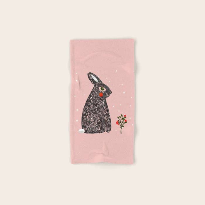 Christmas Rabbit - Illustration Bath Towel