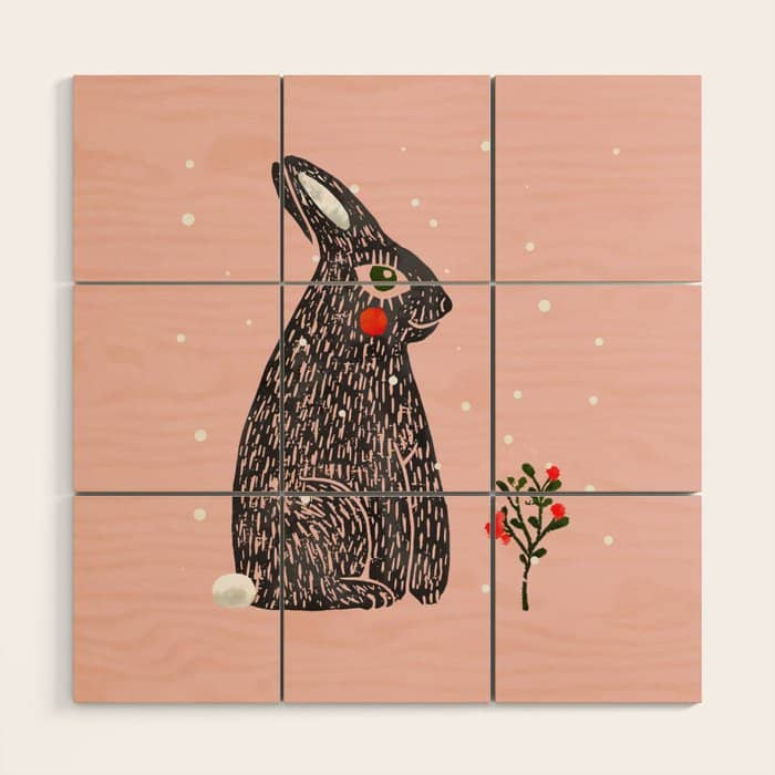 Christmas Rabbit - Illustration Wood Wall Art