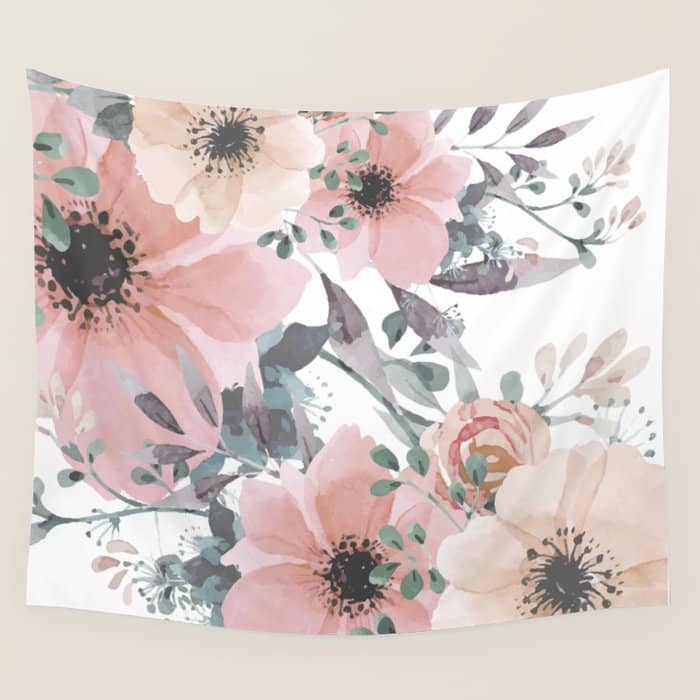 Watercolor, Blush Pink And Peach, Floral Prints Wall Tapestry