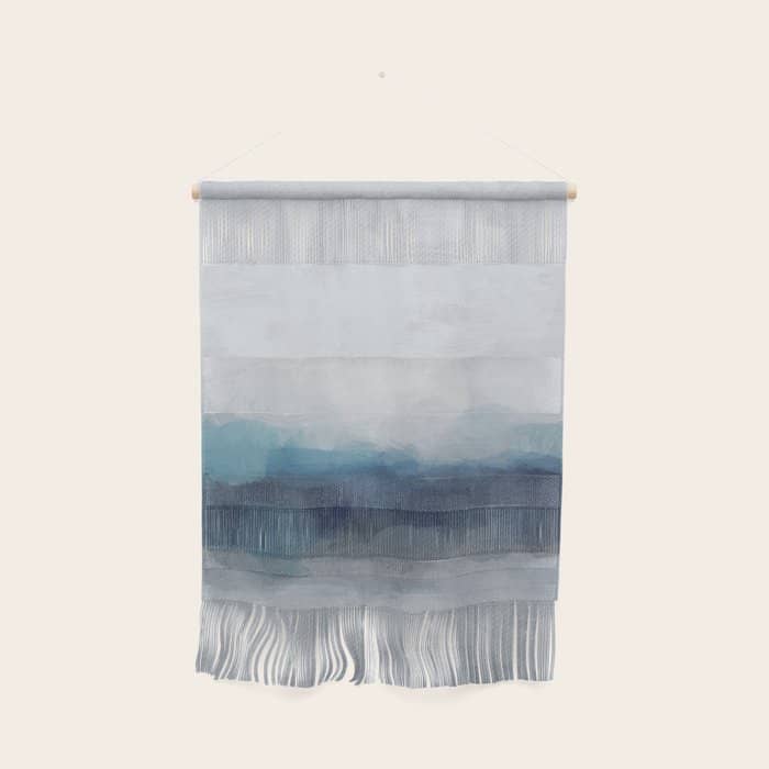 Rainy Morning - Indigo Navy Ocean Horizon, Sky Gray Blue Abstract Nature Ocean Cloudy Sunrise Water Wall Hanging