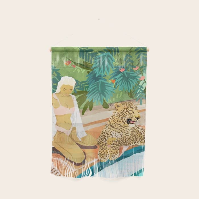 The Wild Side, Human & Nature Connection, Woman With Cheetah Cat, Tiger Painting Wall Hanging