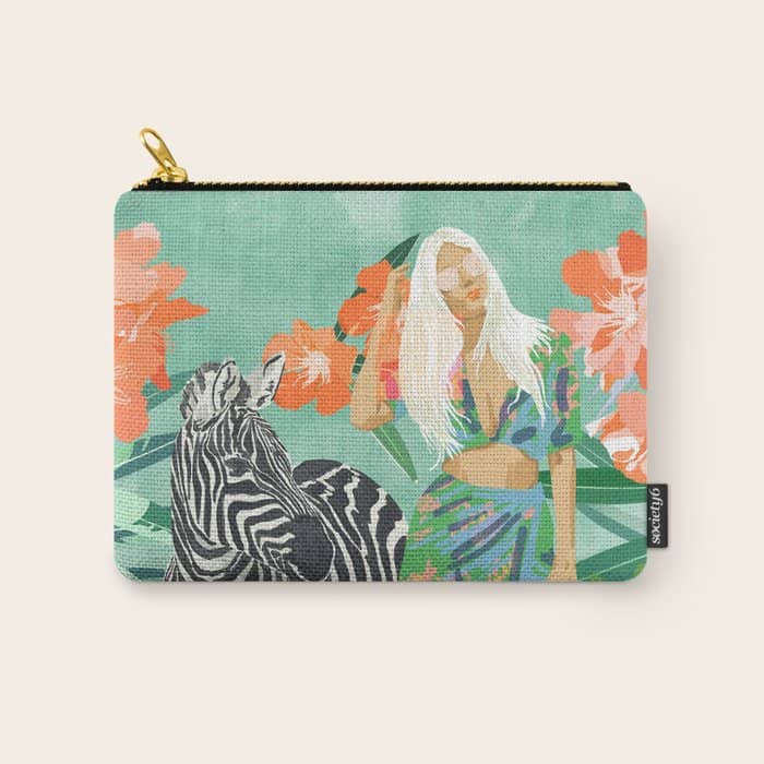Never Change Your Stripes Illustration, Modern Bohemian Zebra Painting Wildlife Woman Carry All Pouch