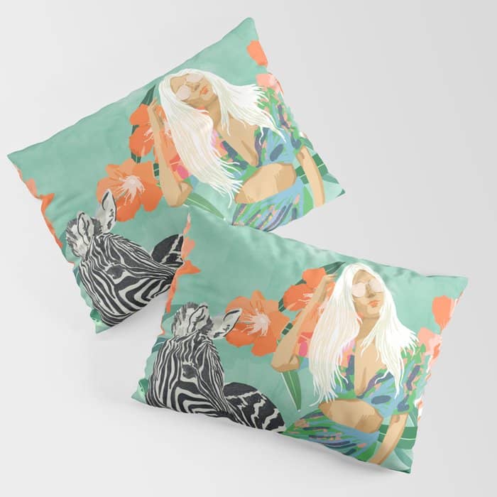 Never Change Your Stripes Illustration, Modern Bohemian Zebra Painting Wildlife Woman Pillow Sham