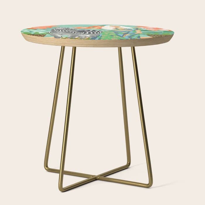 Never Change Your Stripes Illustration, Modern Bohemian Zebra Painting Wildlife Woman Side Table