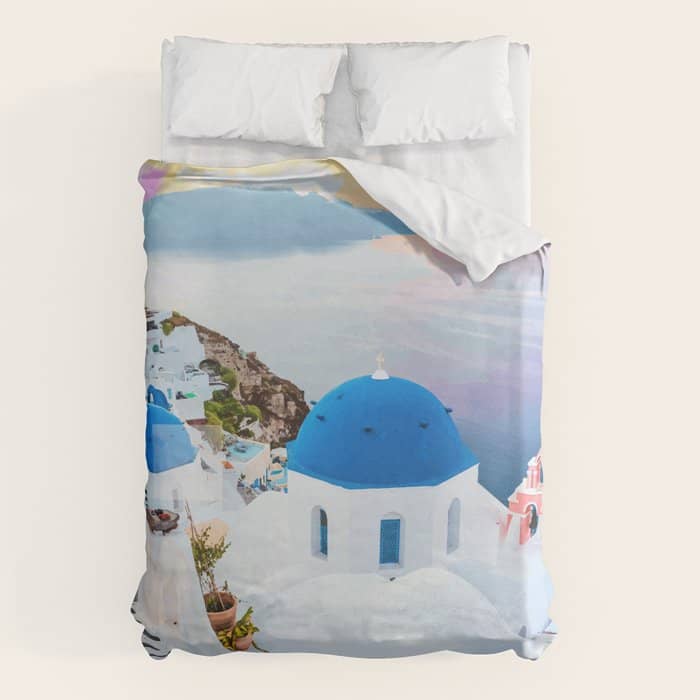 Greek Fantasy, Greece Travel Tropical Photography, Nature Landscape Ocean Architecture Graphic Duvet Cover