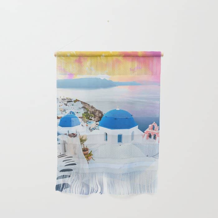 Greek Fantasy, Greece Travel Tropical Photography, Nature Landscape Ocean Architecture Graphic Wall Hanging