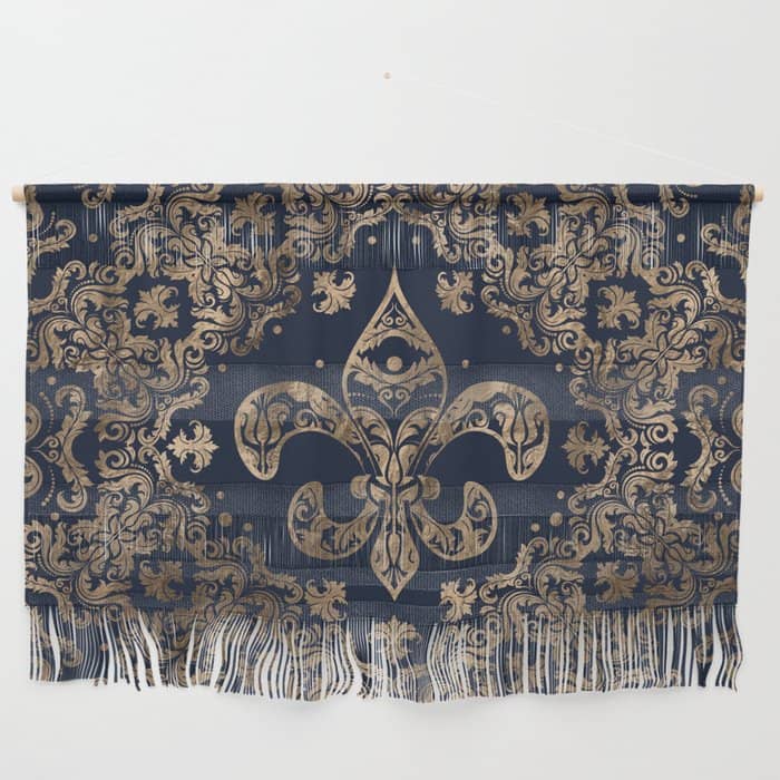Luxury Fleur-De-Lis Ornament - Gold And Dark Blue Wall Hanging
