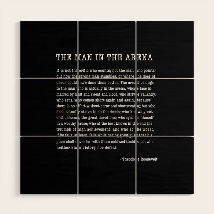 The Man In The Arena, Theodore Roosevelt Quote, Wood Wall Art