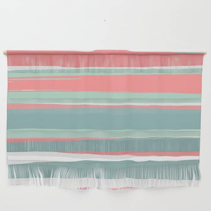 Festive, Abstract, Colorful Stripes, Coral And Teal Green Wall Hanging