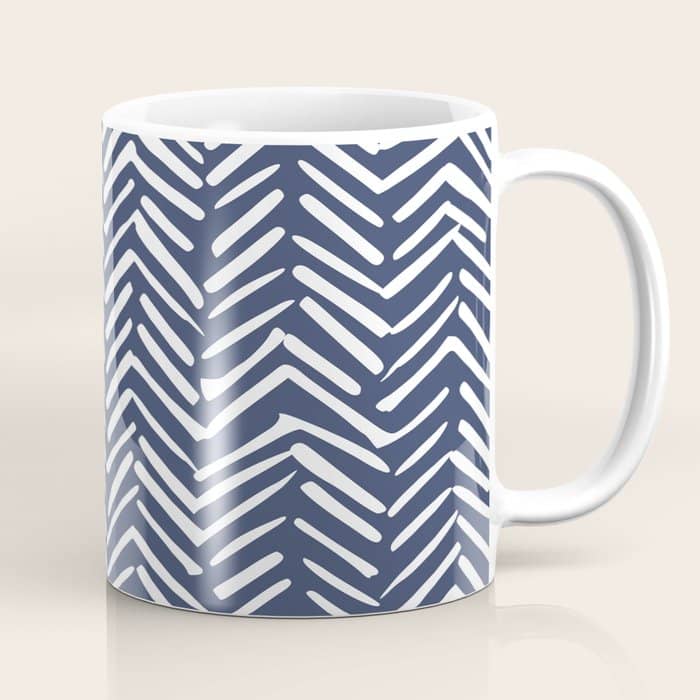 Boho Herringbone Pattern, Navy Blue And White Coffee Mug