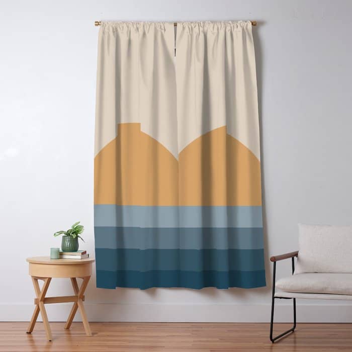 Minimal Retro Sunset Sunrise - Nautical Ocean Blue Window Curtain