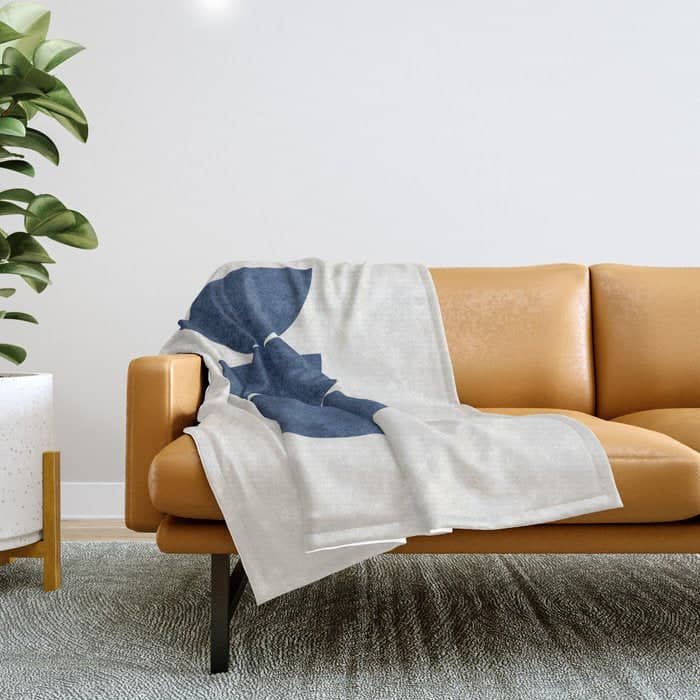 Woodblock Navy Blue Mid Century Modern Throw Blanket