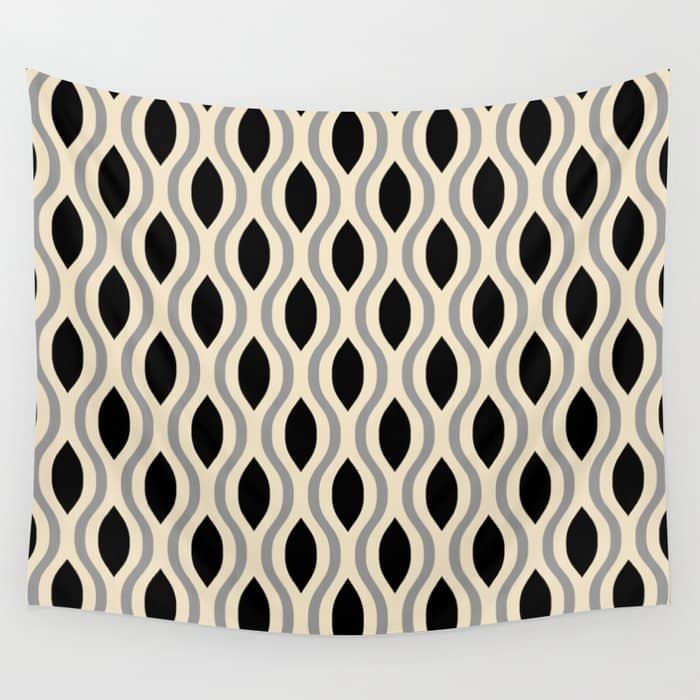 Retro Ogee Pattern 446 Black Beige And Gray Wall Tapestry