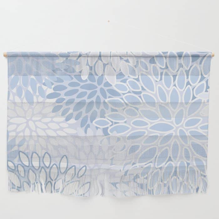 Festive, Winter, Floral Prints, Soft Blue And White Wall Hanging