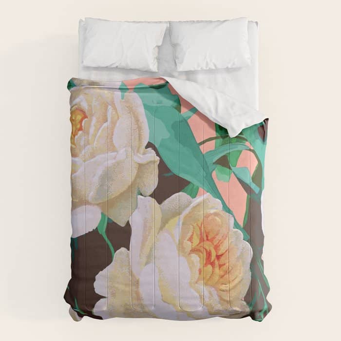 Tropical & White Blossom #Painting #Tropical #Botanical Comforter