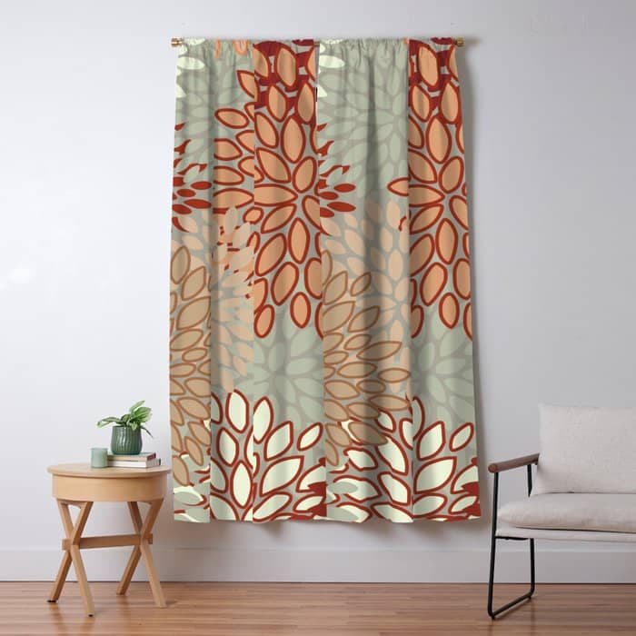 Festive, Floral Prints, Green, Terracotta, Red, Coloured Prints Window Curtain