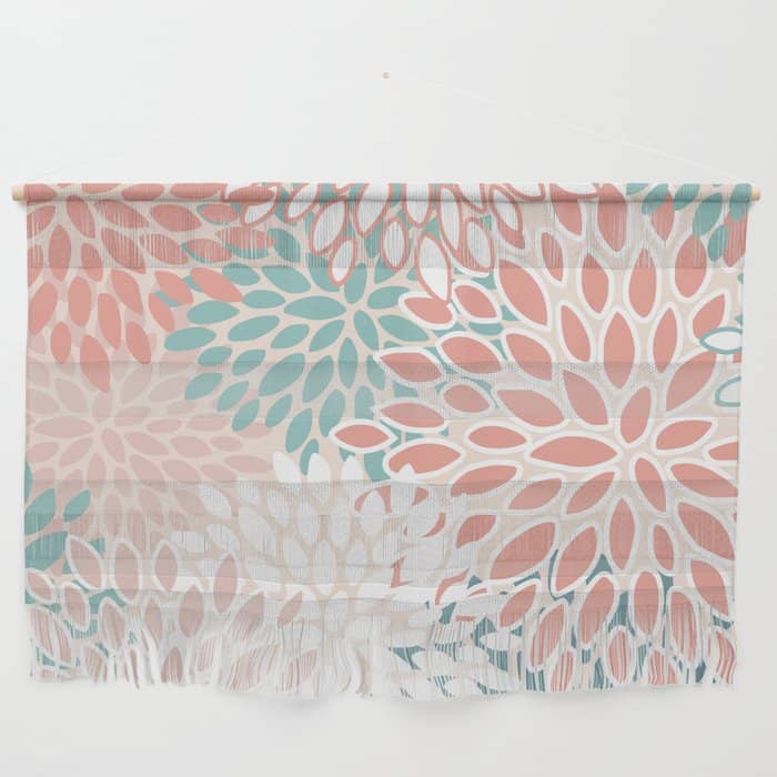 Festive, Floral Prints, Teal, Peach, Coral Wall Hanging