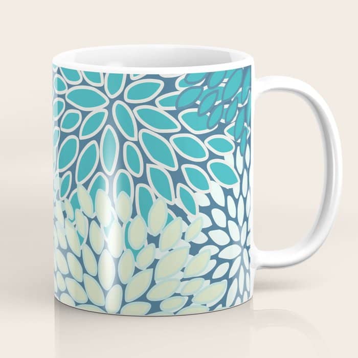 Christmas, Floral Prints, Teal, Blue And Green, Colour Prints Coffee Mug