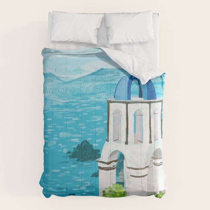 Greek Landscape #Painting #Travel #Greece Comforter