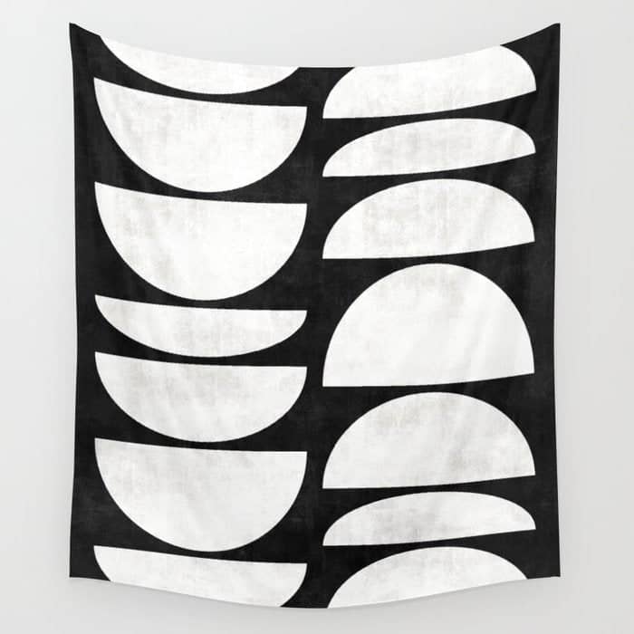 Mid-Century Modern Pattern No.8 - Black And White Wall Tapestry