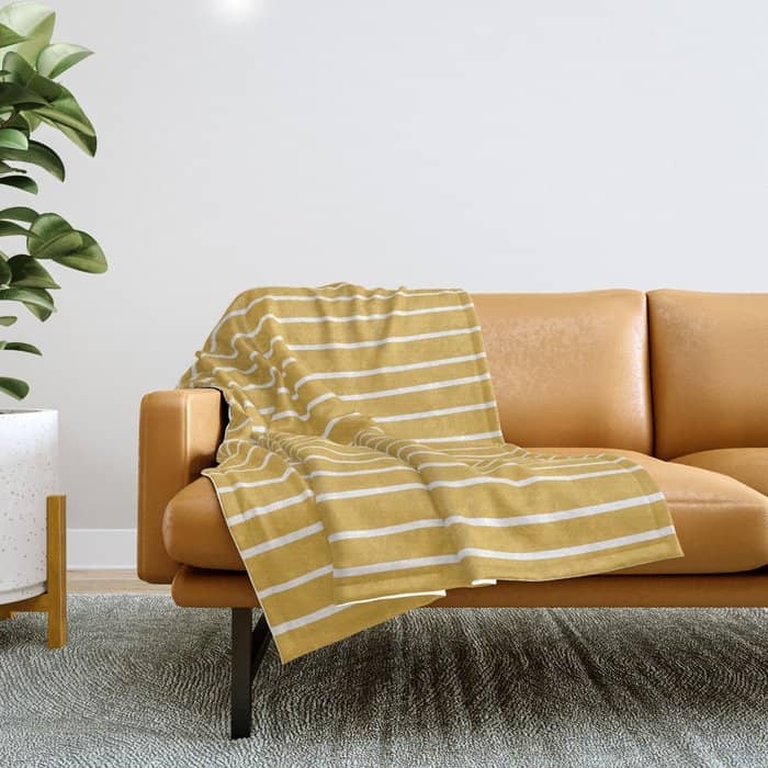 Colorful Stripes, Mustard Yellow And White, Abstract Art Throw Blanket