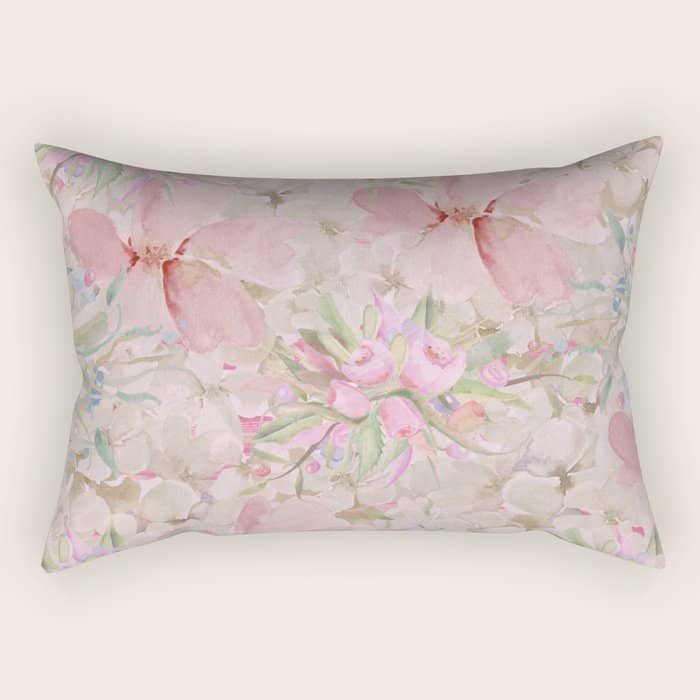 Modern Pastel Pink Watercolor Chic Floral Rectangular Pillow