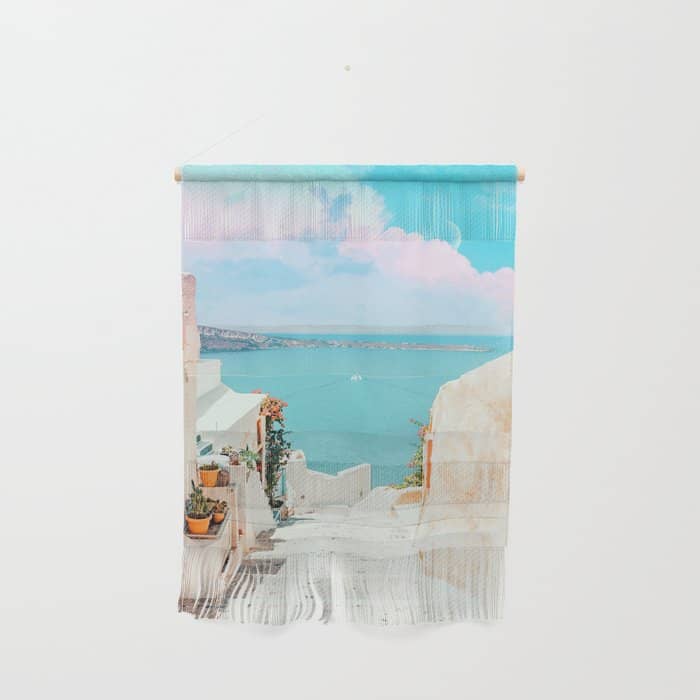 Surreal Greece, Tropical Travel Scenic Photography, Colorful Pastel Landscape Bohemian Architecture Wall Hanging