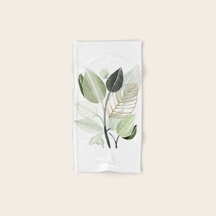 Forest Bouquet - Green Leaves Watercolor Bath Towel