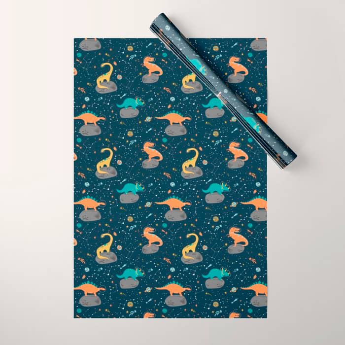 Dinosaurs Floating On An Asteroid Wrapping Paper