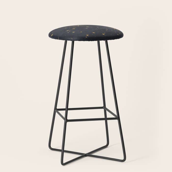 Gold Stars Black Ink Night Sky Magical Mid Century Pattern Stool