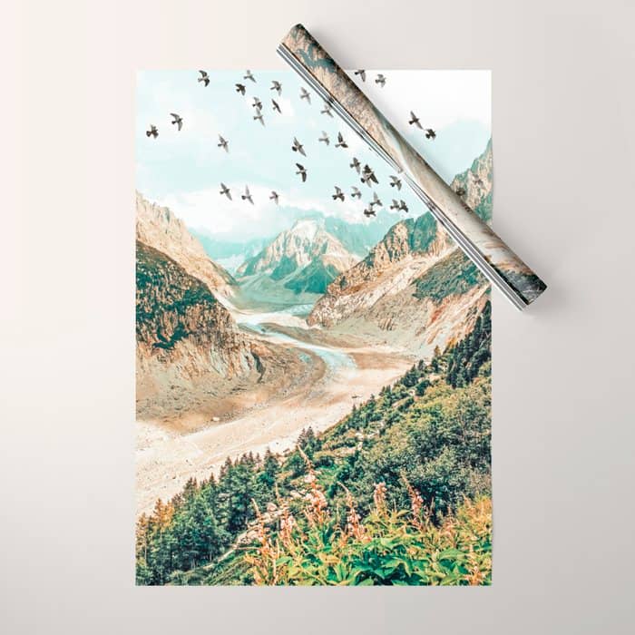 Apricity, Scenic Neutral Pastel Nature Travel Photography, Mountains Exotic Birds Landscape Path Wrapping Paper