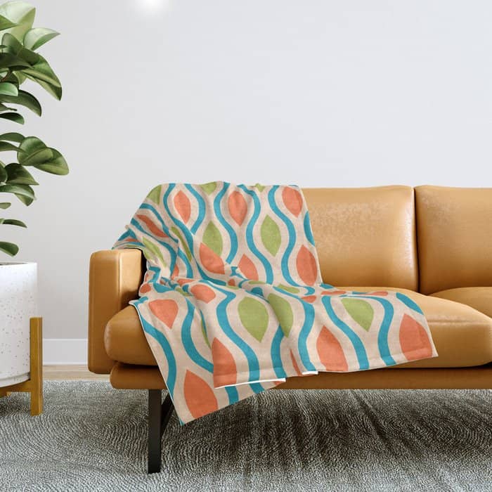 Mid Century Modern Style 336 Orange Turquoise And Olive Green Throw Blanket