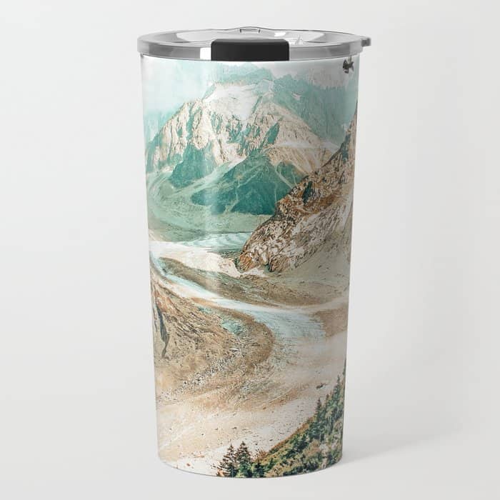 Apricity, Scenic Neutral Pastel Nature Travel Photography, Mountains Exotic Birds Landscape Path Travel Mug
