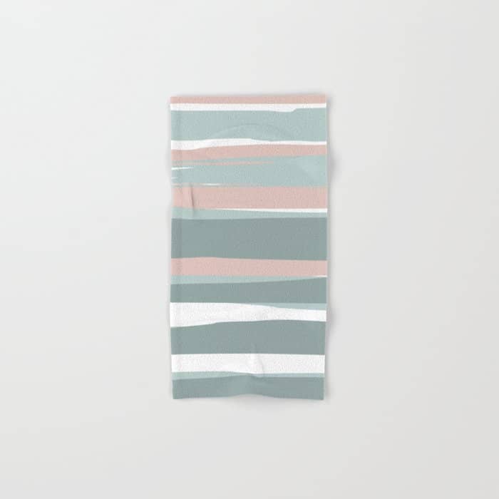 Festive, Abstract, Stripes Pattern, Pink, Green, White Bath Towel