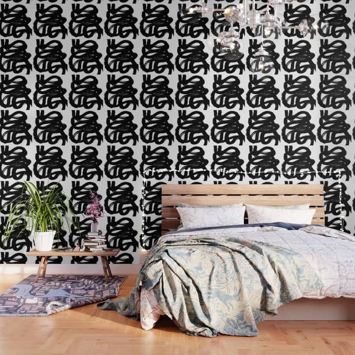 Swirl Black & White Minimalist Abstract Mid Century Ink Art Dark Brush Strokes Wallpaper