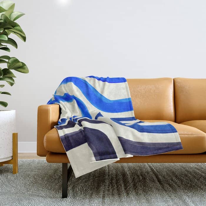 Electric Blues Fun Colorful Mid Century Modern Abstract Painting Shapes Pattern Throw Blanket
