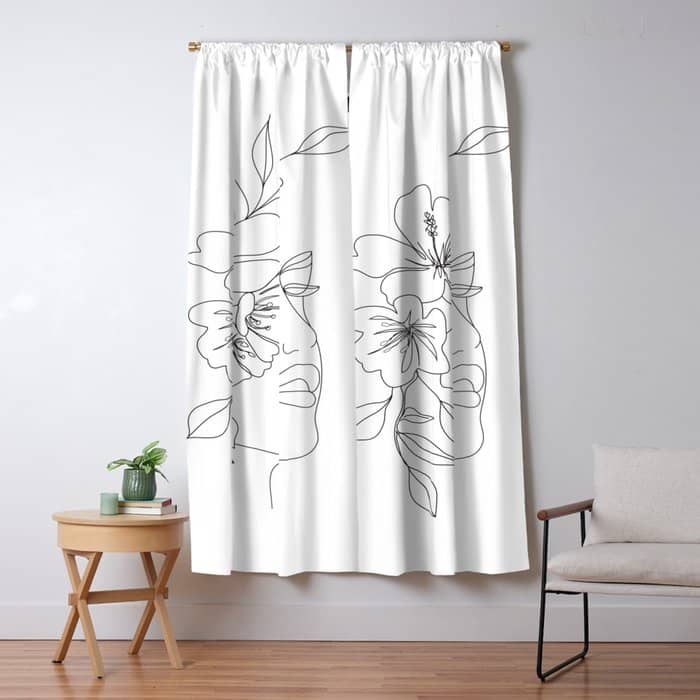Minimal Line Art Woman Face Ii Window Curtain