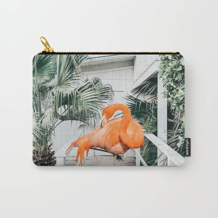 Flamingo Beach House, Wildlife Architecture Jungle Photography, Eclectic Birds Digital Art Carry All Pouch