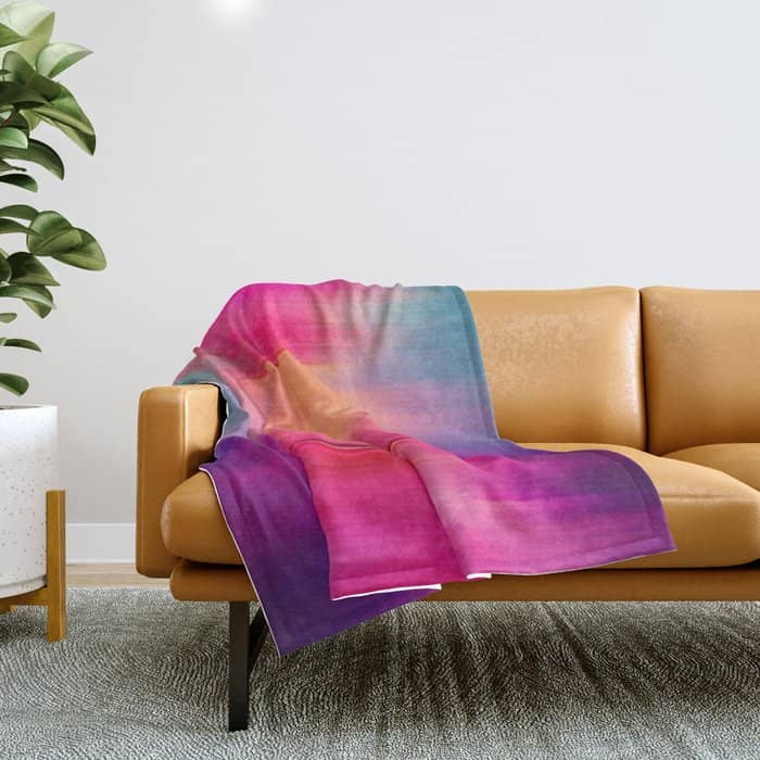 Abstract Modern Art Pink Violet Teal Brushstrokes Throw Blanket