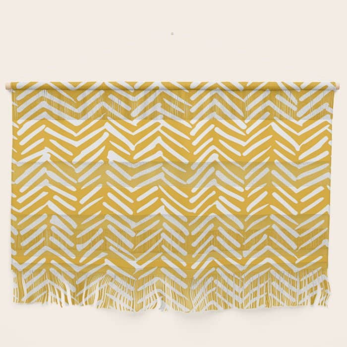 Boho Abstract Herringbone Pattern, Summer Yellow Wall Hanging
