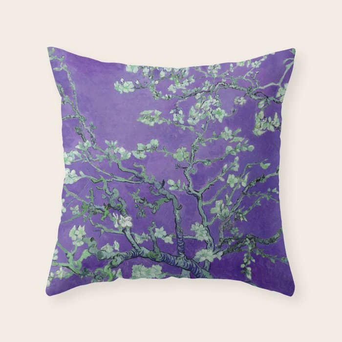 Vincent Van Gogh "Almond Blossoms" (Edited Purple) Throw Pillow