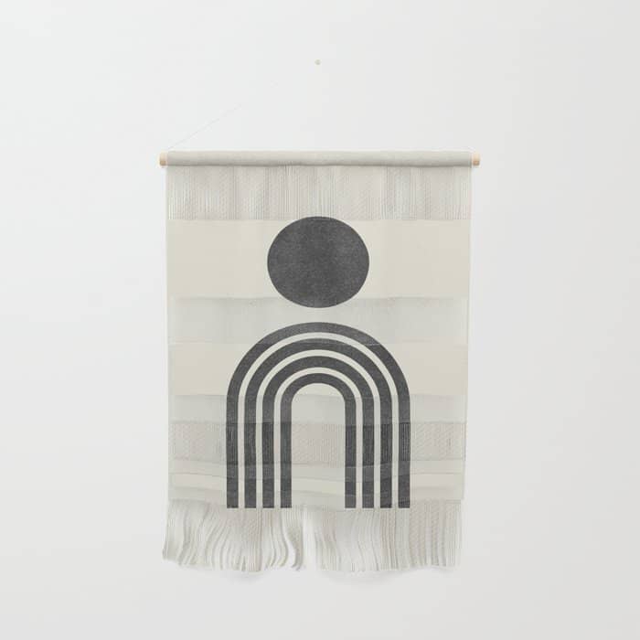 Mid Century Modern Black And White Sun And Rainbow Wall Hanging