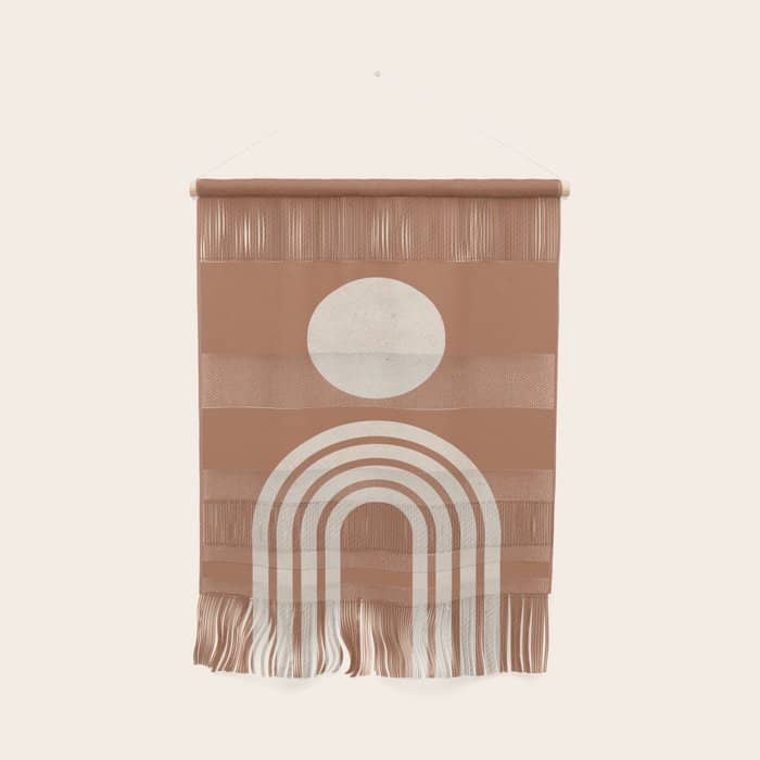 Mid Century Modern Sun And Rainbow On Terracotta Wall Hanging