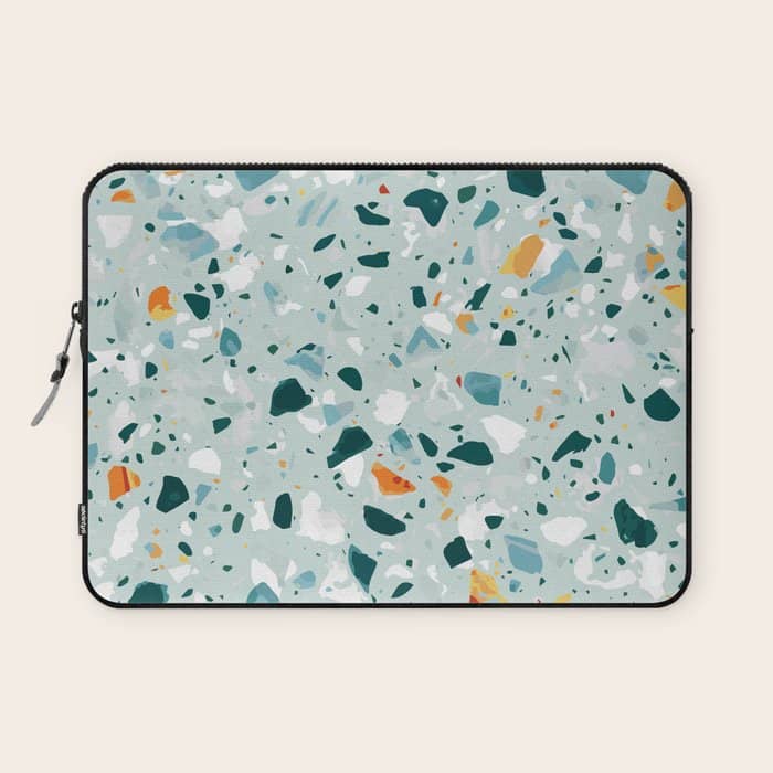 Mint Terrazzo, Eclectic Marble Texture Pattern, Colorful Neutral Pastel Illustration, Floor Tiles Laptop Sleeve