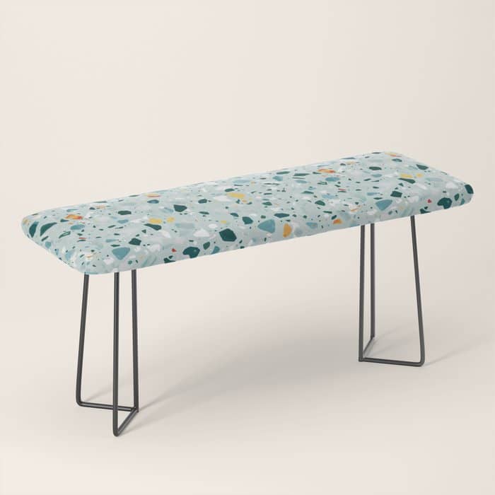 Mint Terrazzo, Eclectic Marble Texture Pattern, Colorful Neutral Pastel Illustration, Floor Tiles Bench