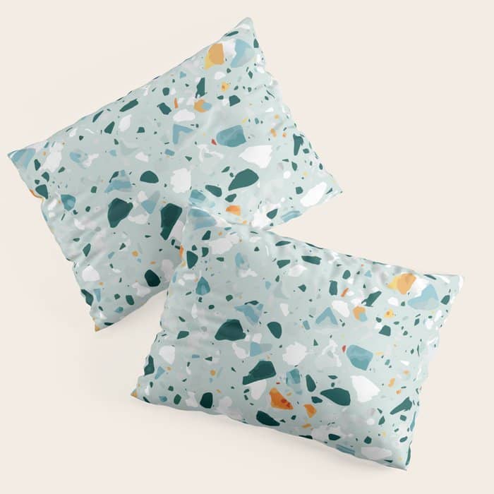 Mint Terrazzo, Eclectic Marble Texture Pattern, Colorful Neutral Pastel Illustration, Floor Tiles Pillow Sham