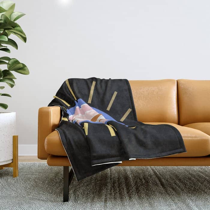 Retro Evil Eye - Black & Gold Throw Blanket