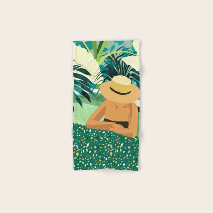 Chill, Modern Bohemian Black Woman Travel Illustration | Terrazzo Tropical Swimming Pool Fashion Bath Towel